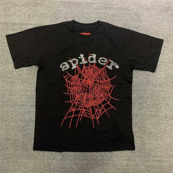 Erkek Tişörtler Moda SP5der 555555 Tasarımcı Web Puff Baskı Desen Tişört 1 Kaliteli Örümcek Şık Üstler Hip-Hop Genç Haydut Kısa Kollu Tees