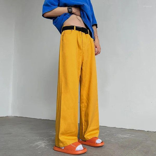 Мужские джинсы, рабочие мешковатые повседневные брюки, классический стиль, женские, желтые, синие, красные, свободные прямые байкерские джинсовые брюки