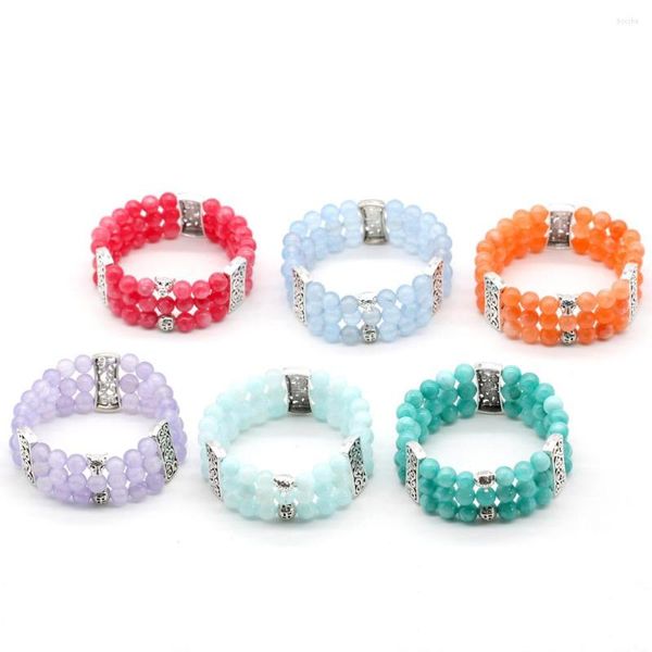 Strands Breads Bracelet Crystal Stones Charme Bangle Stretch 3 Camadas Oink roxo Orange Bule Green For Women feminino