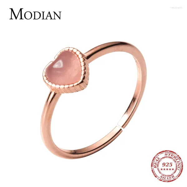 Anéis de cluster Modian romântico rosa opala corações elegante rosa cor de ouro aberto ajuste para mulheres moda jóias finas presente dos namorados