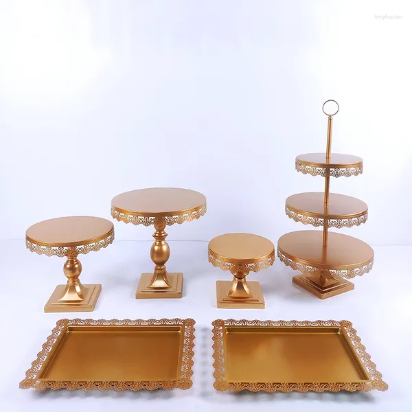 Strumenti da forno 6 pezzi Set di supporti per torta nuziale con specchio dorato in metallo per cupcake, bellissimo vassoio per dessert, decorazione per esposizione