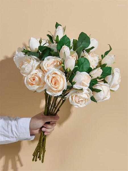 Dekorative Blumen, 5 Stück, europäischer Stil, künstliche Rosen, Heimdekoration, Wohnzimmer, Esstisch, Ornamente, Frauen, Männer, Geburtstagsgeschenk