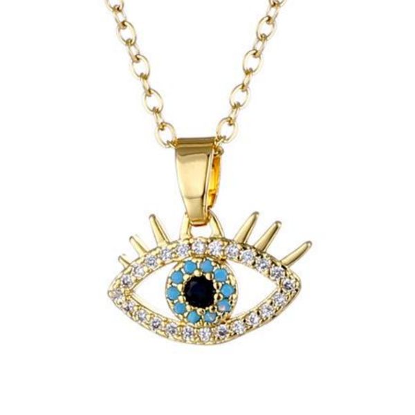 Luxus Halsketten Blau Evil Eyes Anhänger mit Edelstahl Gliederkette Mode Design Vergoldet Iced Out Bling Zirkonia Halsband Schmuck Geschenk für Frauen Dame