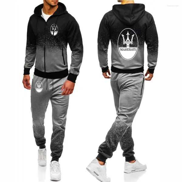 Tracksuits masculinos carro de corrida para 2023 marca gradiente terno primavera outono casual alta qualidade jaqueta de algodão com capuz calças 2 pçs conjunto