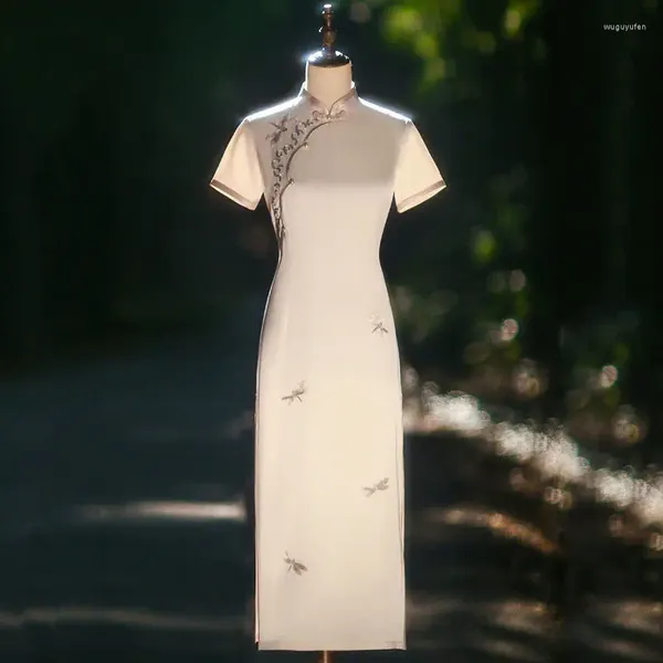 Roupas étnicas Chinês Elegante Cheongsam Vestido Verão Jovem Menina Melhorada Retro Sênior Bordado Senhoras 2023