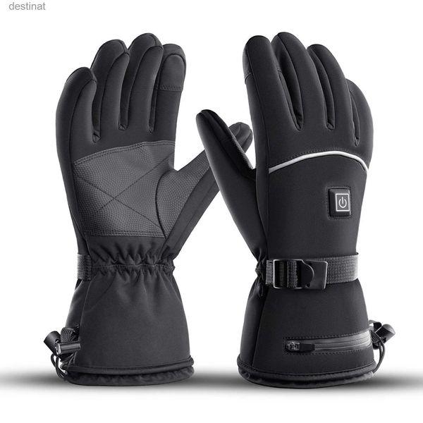 Fünf Finger Handschuhe Winter Outdoor Heizung Ski Reiten Handschuhe Schwarz Wasserdicht Mit Batterie Warme Elektrische Heizung Temperatur Control Radfahren HandschuheL231108