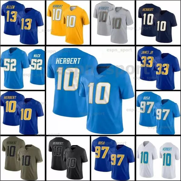 10 Justin Herbert Trikot 52 Khalil Mack American-Football-Trikots Keenan Allen Austin Ekeler Joey Bosa James JR