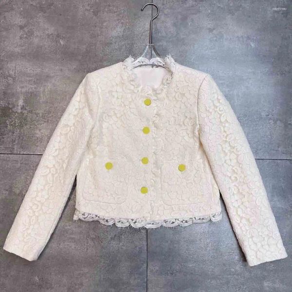 Damenjacken Celebrity Hollow Out Lace Crochet Mäntel Einreihige schmale kurze Jacke