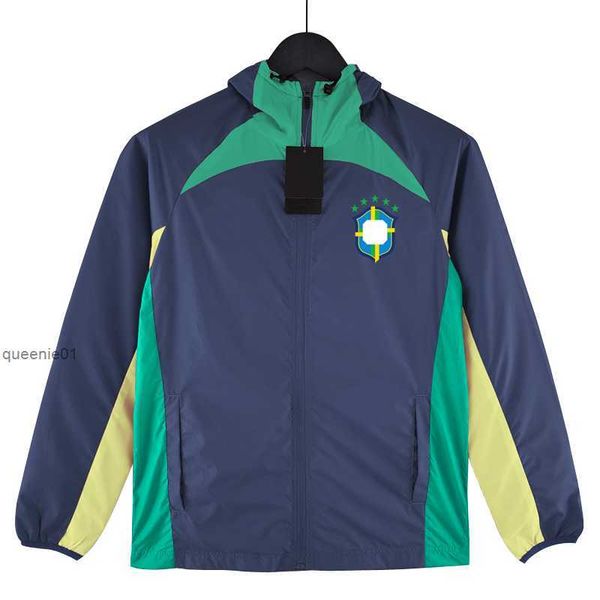 Brasilianische Fußball-Windjacke mit durchgehendem Reißverschluss und Kapuze, winddichte Fußball-Jacke für Erwachsene, Unisex, Wintersport-Windjacken, Mäntel, Größe S-2XL