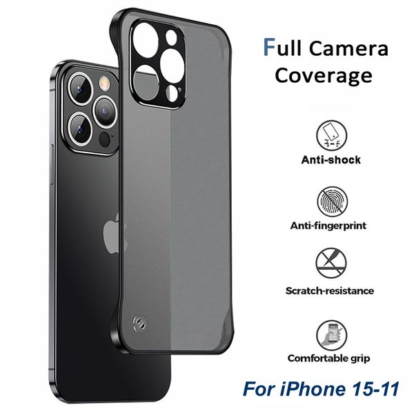 Custodia per telefono opaca senza cornice per iPhone 15 14 13 12 11 X XS XR XS Max 8 7 Plus Copertura completa della fotocamera Custodia protettiva ultra sottile con cover posteriore traslucida