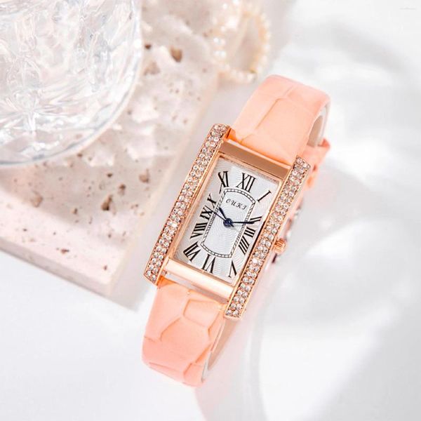 Relógios de pulso moda feminina luxo requintado liga cinta quadrada superfície quartzo relógio relógios roupas combinando