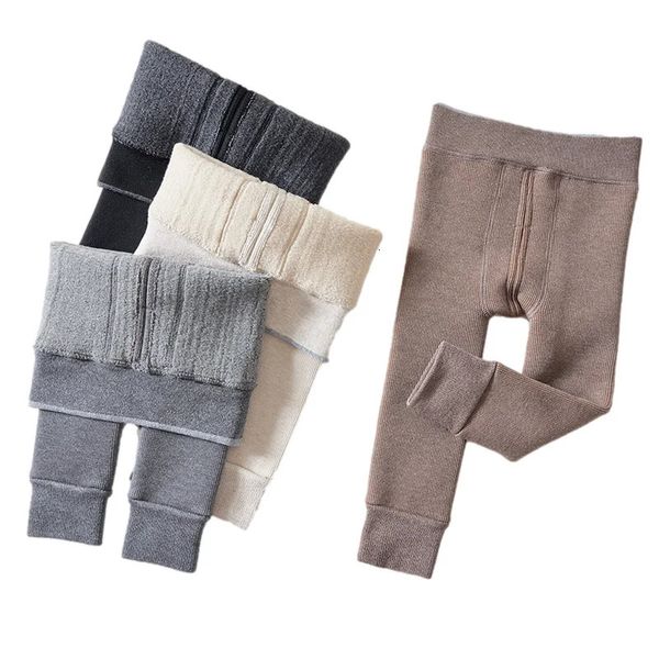 Calças de inverno bebê meninas leggings cor sólida algodão crianças calças velo engrossado leggings cintura alta mais quente roupas infantis 0-4 anos 231108