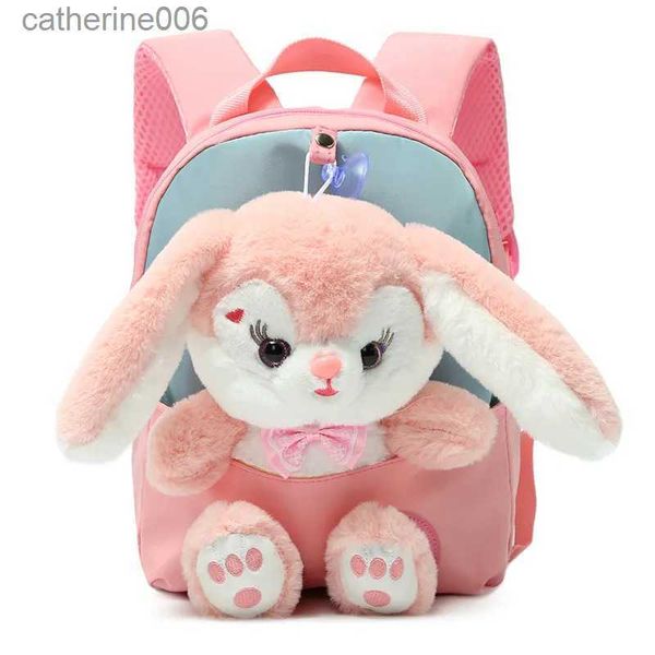 Rucksäcke Plüsch 3D Kaninchen Rucksack für Jungen Mädchen Kinder Kinder Schultasche Niedliche Fliege Cartoon Schultaschen Kindergarten Vorschule Baby BagL231108