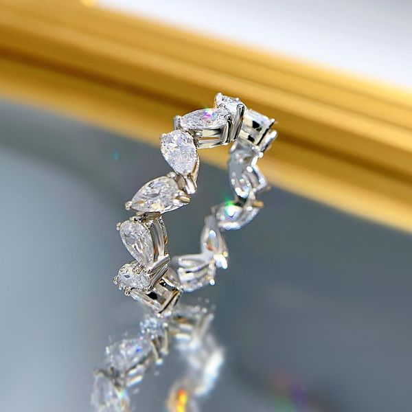 Anello con diamante Moissanite con taglio a pera eternità 100% reale argento sterling 925 Anelli con fascia nuziale per le donne Gioielli di fidanzamento