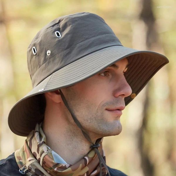 Berets Herren Sommer Baumwolle Flache Top Eimer Hüte Atmungsaktive Fischer Kappe Penney Hut Männer Outdoor Bergsteigen Mit Sonnenschutz Krempe