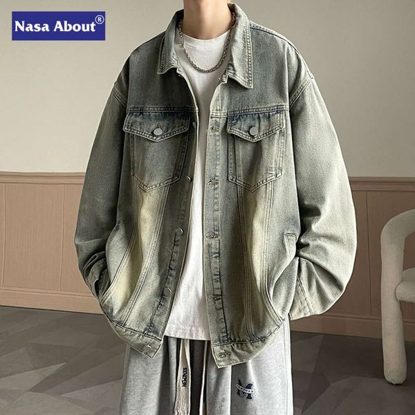 Jaquetas masculinas nasa denim casaco para meninos primavera outono 2023 nova marca de moda roupas de rua soltas jaquetas casuais