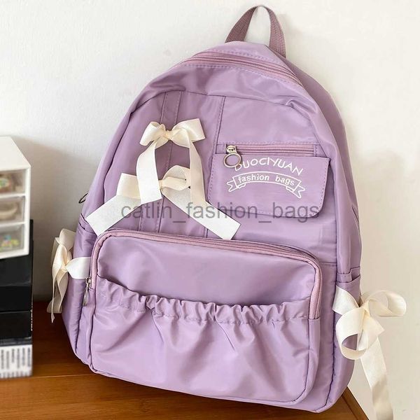 Рюкзак Стиль Школьные сумки Галстук-бабочка Дизайнерский женский рюкзак с принтом Симпатичная двойная сумка Соулдерс Нейлоновая плиссированная сумка Studentcatlin_fashion_bags