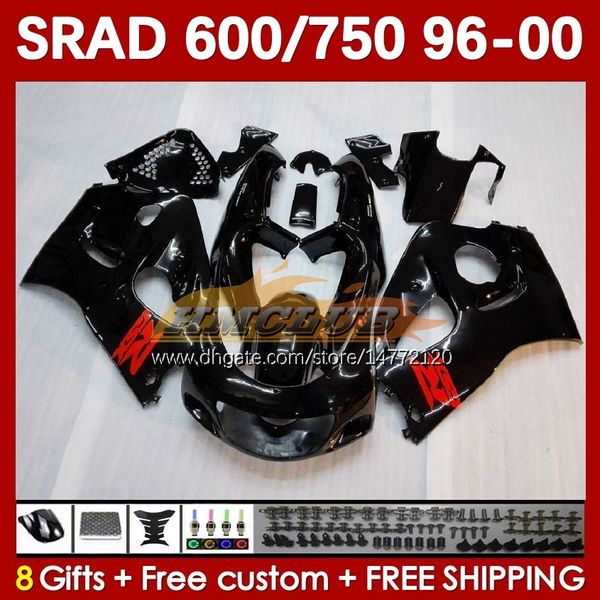 Kit per il corpo nero lucido per Suzuki Srad GSXR 750 600 CC GSXR600 GSXR750 1996-2000 168NO.1 GSX-R750 GSXR-600 1996 1997 1998 1999 2000 600cc 750cc 96 97 98 99 00 Moto Fairing Motoinging