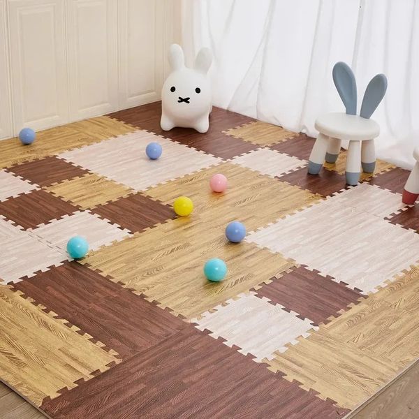 Baby-Teppiche, Spielmatten, 16 Stück, DIY-Bodenmatte aus EVA-Schaum, ineinandergreifende Puzzle-Fliesen, Holzmaserung, Kinderspielzeug, Spielmatte für Yoga, Fitnessstudio, Übungen, Spielplatzschutz, 231108