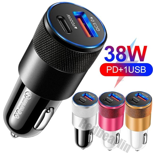 Schnelles Schnellladen 38 W Dual Ports USB C Autoladegerät PD 20 W Typ C Auto-Netzteile 12 W für IPhone 14 15 Pro Max Samsung Tablet PC MP3