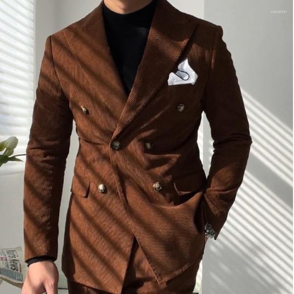 Herrenanzüge Italienischer Cord Herren Blazer Homme Luxe Slim Zweireiher Bräutigam Anzug Jacke Hochzeitsessen Prom Smoking Mantel Masculino