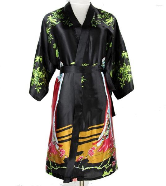 Mulheres sleepwear sexy preto chinês mulheres seda curta robe nacional lingerie camisola quimono banho vestido pijamas plus size xxxl nr046