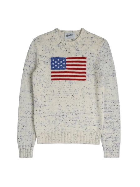 Suéter feminino de malha com bandeira dos EUA, pulôver de algodão confortável com bandeira dos EUA, gola redonda, 2023 inverno 100% algodão puro s-2XL
