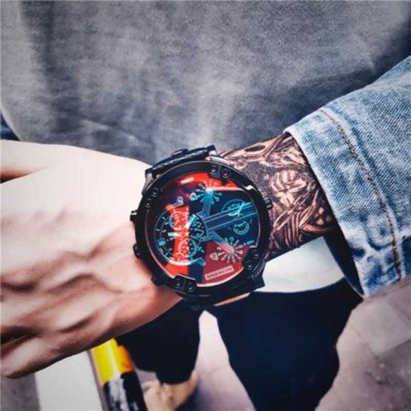 Estilo sul-americano luz polarizada mudança de cor grande mostrador pulseira de aço à prova d'água relógio tendência da moda personalidade estudante criatividade quartzo masculino