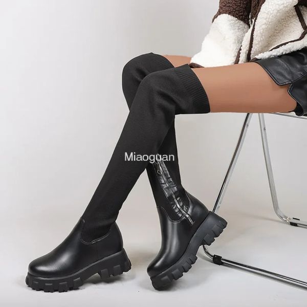 Botas outono inverno mulheres sobre o joelho botas costuradas meias de couro bota mulher sexy coxa botas altas plataforma sapatos góticos botas pretas 231108