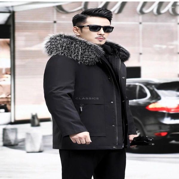 Parka de couro feminino masculino 2023 forro de pele de pele inteira comprimento médio destacável haining real integrado inverno engrossado