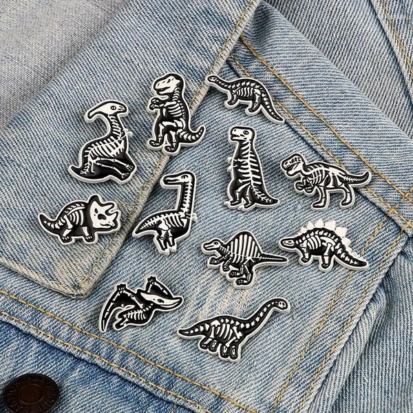 Broches de esqueleto animal broche dinossauro crânio lapela pino dos desenhos animados legal punk emblema mochila denim chapéu pinos moda jóias presente para amigos