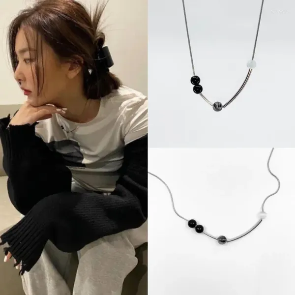 Gargantilha vintage opala contas redondas titânio aço corrente colar para mulheres moda coreana colar frisado y2k jóias
