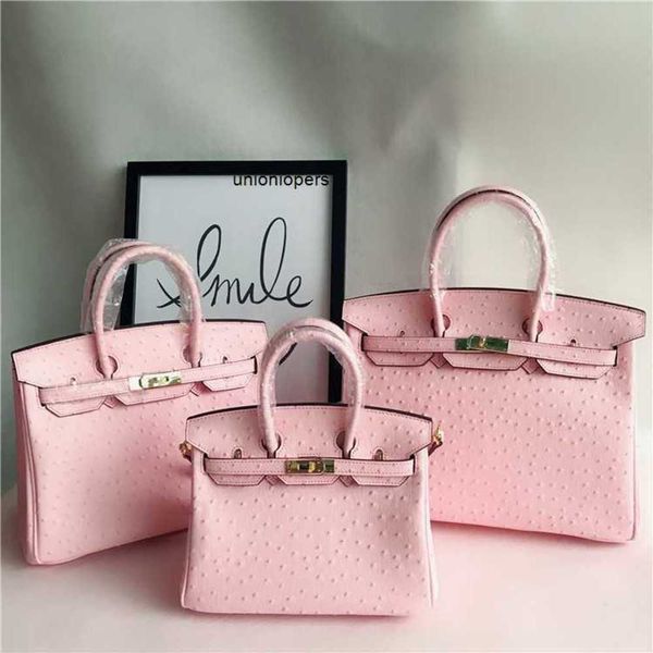 Borse in struzzo Borse tote Borse Modello alla moda Portatile Monospalla inclinata Pelle bovina Donna Rosa Grande capacità