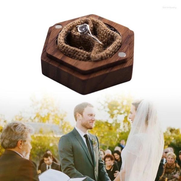 Sacchetti per gioielli 652F Scatola per scambio di nozze Coppia di anelli con diamanti esagonali in legno