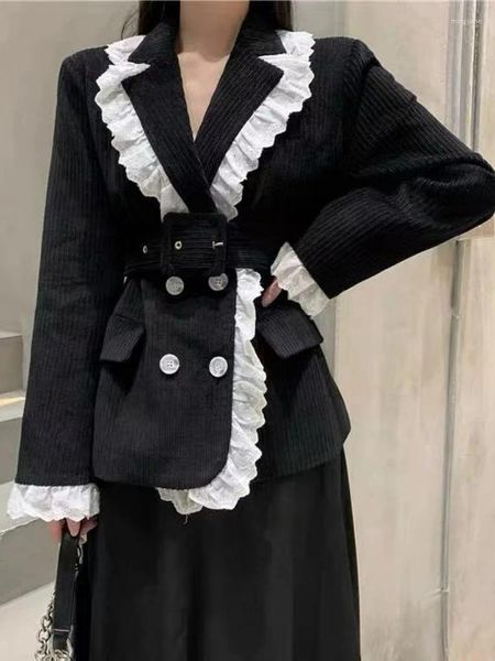 Abito a due pezzi Insozkdg Vintage 2 pezzi Set coreano retrò colore di successo volant cintura impiombata giacca giacca cappotto gonna lunga abiti da donna Harajuku