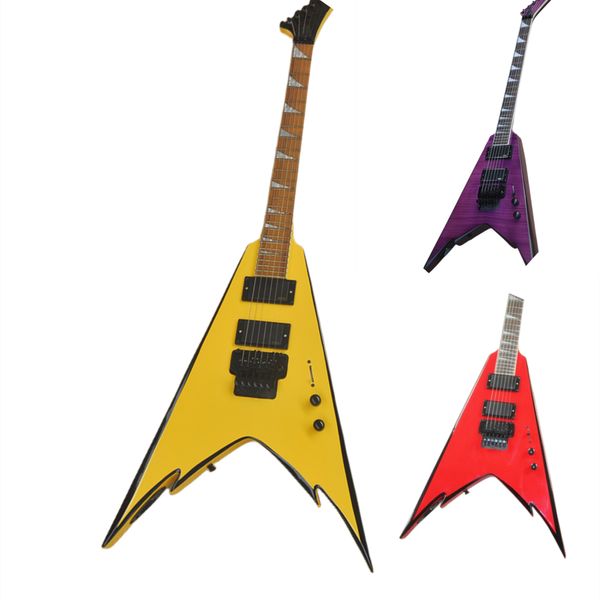 Chitarra elettrica gialla dalla forma insolita con ponte tremolo Hardware nero Offerta logo/colore personalizzato