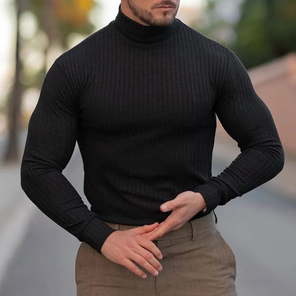 Maglioni da uomo Primavera Autunno Classico nero a coste lavorato a maglia dolcevita Maglione Uomo Moda Slim Fit Dolcevita sottile Pullover Maglieria Maglioni 231108