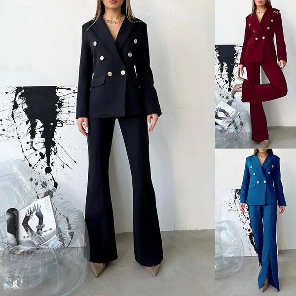 Damen Zweiteilige Hosen Tesco Flare Sets für Frauen 2 volle Ärmel Blazer Schlitz Hosenanzüge Herbst Design weibliche Outfits Bürodame