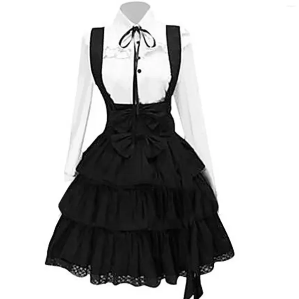 Abiti casual Donna Abito Lolita classico Abiti ispirati all'epoca Cameriera Cosplay Anime Girl Camicia gotica nera a maniche lunghe Mini pizzo