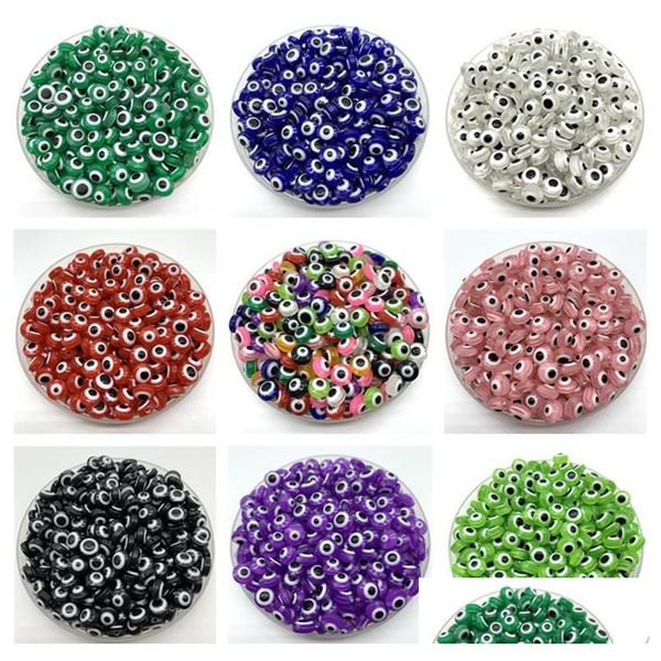 Résine 200pcs 11 mm forme ovale perles d'espacement résine de bande de mauvais œil pour la fabrication de bijoux bracelet collier charmes livraison directe Je Dhgarden Dheqt