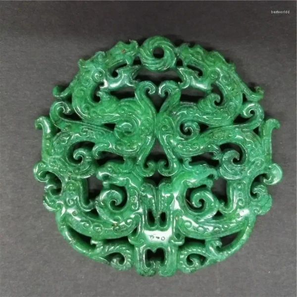 Anhänger Halsketten Charms Vintage Chinesische Antike Skulptur Schnitzkunst Muster Natürlicher Grüner Halbedelstein Für Halskette DIY Schmuck