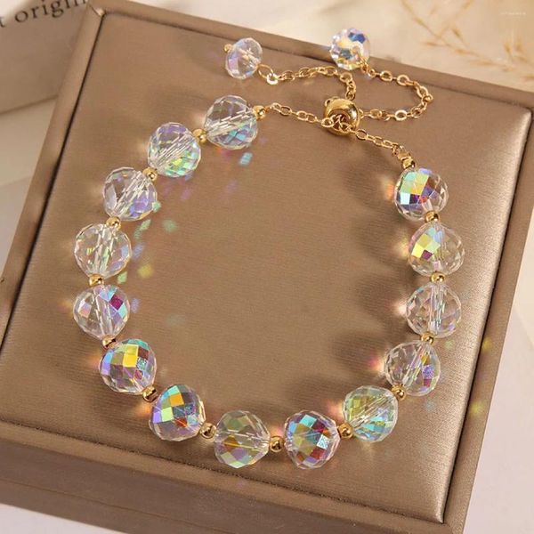 Charme pulseiras moda fantasia cristal redondo contas espaçador pulseira para mulheres meninas tendência ajustável jóias presente acessórios