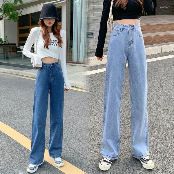 Jeans da donna blu donna a vita alta moda coreana Streetwear abbigliamento femminile abiti Vintage Y2k pantaloni a gamba dritta da donna 2023