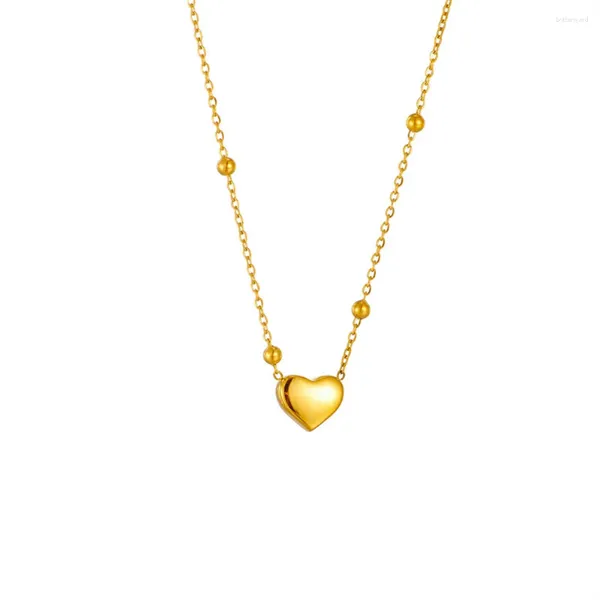 Collana girocollo con catena di perline di moda, pendente a forma di cuore in acciaio inossidabile color oro femminile per regalo di gioielli da donna