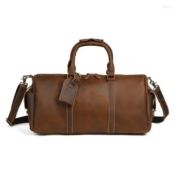 Вещевые сумки, классическая дорожная спортивная сумка из натуральной кожи, мужские сумки для багажа, однотонные прочные сумки-органайзер через плечо, сумка-органайзер
