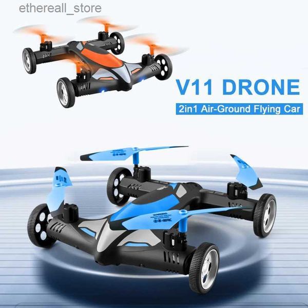 Drones 2021 Nuevo 2 en 1 2.4G Drone 4k Cámara HD Aire-Tierra Coche volador Aviones de cuatro ejes Rc Helicóptero Juguetes con luz LED nocturna Q231108