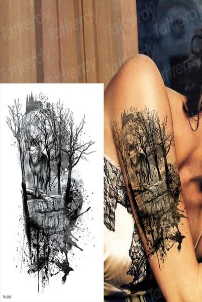 Водостойкие временные татуировки для мужчин и женщин, татуировки с лесным волком, наклейки, черная большая татуировка на груди, боди-арт, новинка 2019 года, Big3740563