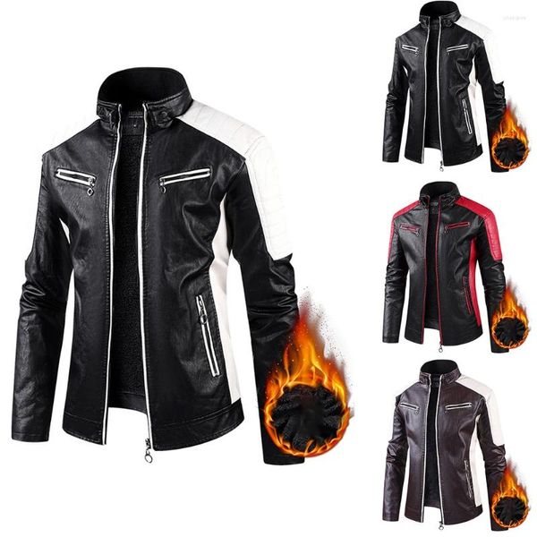 Casacos de Trench Masculinos Mens Inverno Retro Faux Couro Rider Casaco Pele Dentro Outwear Zip Jaqueta Manga Longa Moto