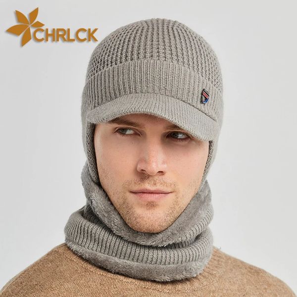 Beanie / Skull Caps CHRLKK Mens Beanie Hat 2pcs Ski Cap Scarf Winter Warm Woolly Hats Knit Ribbed Hiking Outdoor Plus Velvet Thicken Hedge Caps 231108