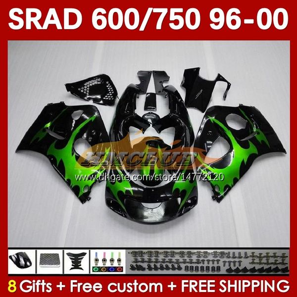 Kit per il corpo per Suzuki SRAD GSXR 750 600 CC GSXR600 GSXR750 1996-2000 168NO.3 GSX-R750 GSXR-600 1996 1997 1998 1999 2000 600cc 750cc 96 97 98 99 00 Moto Fairing Green Flamemes